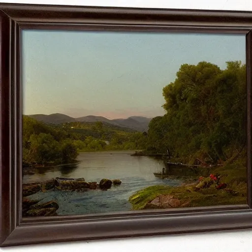 Prompt: scene of the catskill creek, frederic edwin church, asher brown durand