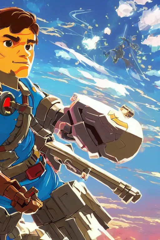 Image similar to an in game portrait of mecha reggie fils aime from the legend of zelda breath of the wild, breath of the wild art style.