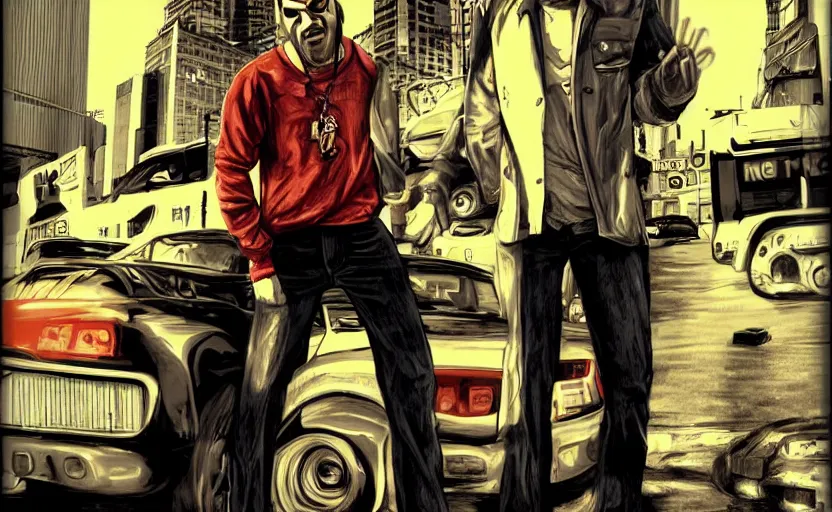 Image similar to matt demon as a gta iv character, cover art, detailed