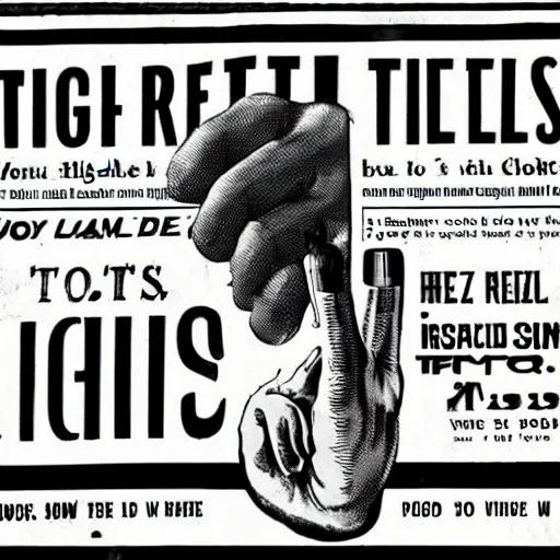 Image similar to vintage advertisement for a tonic that makes fingers longer, high resolution scan