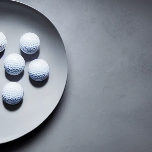 Prompt: a michelin star plate with golf balls, award winning food photography, ambient light