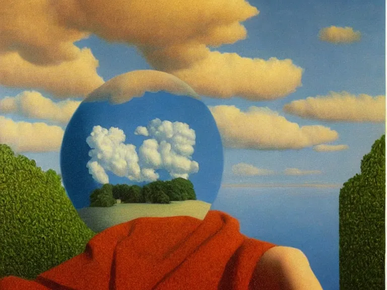 Image similar to dream, painting by rene magritte, high detail, high resolution