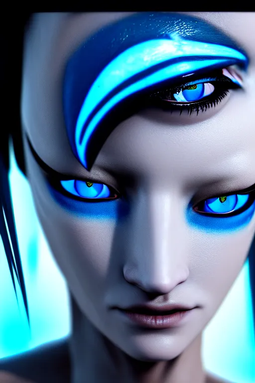 Image similar to macro photography of a hyper realistic stunning woman cyberpunk blue eye. black pupil, blue iris, natural skin no make up. studio shot, epic scale, insanely complex, hyper detailed, sharp focus, hyper realism, artstation, cgsociety, 8 k, unreal engine 5