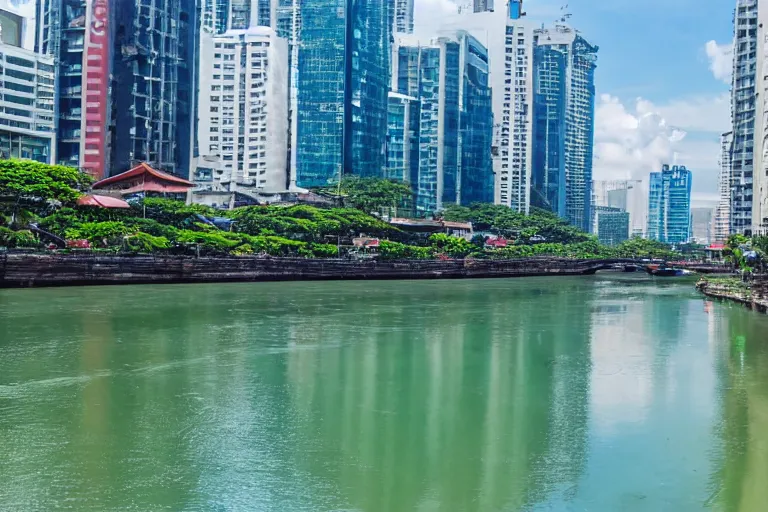 Prompt: photo of a very clean pasig river in the philippines with crystal clear water, high definition, tourism media