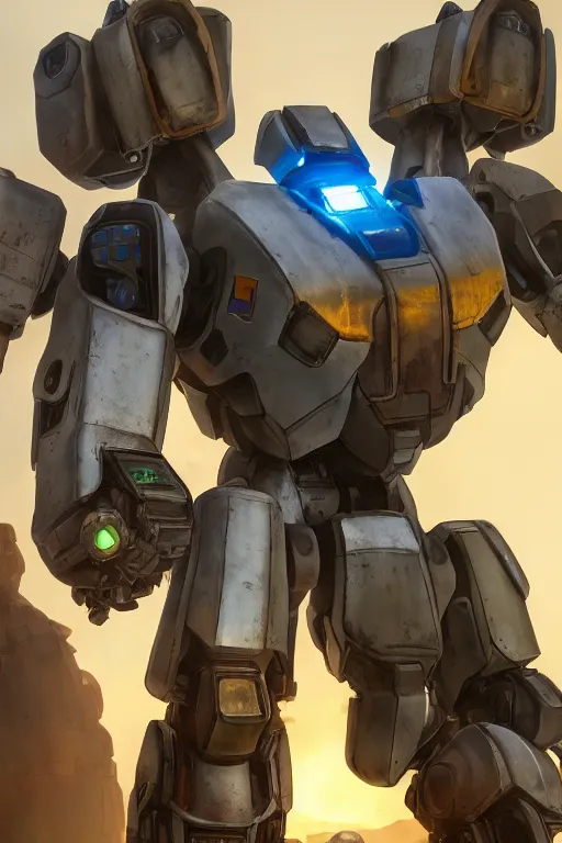 Image similar to mechwarrior 5 : mercenaries mech megaman transformer robot boss tank engine game octane render, 4 k, hd 2 0 2 2 3 d cgi rtx hdr style chrome reflexion glow fanart, global illumination ray tracing hdr fanart arstation by ian pesty by jesper ejsing pixar and disney unreal zbrush central hardmesh