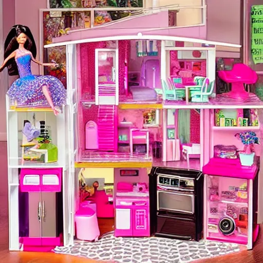 Prompt: “Barbie dream house but it’s all cluttered because Barbie became a hoarder”