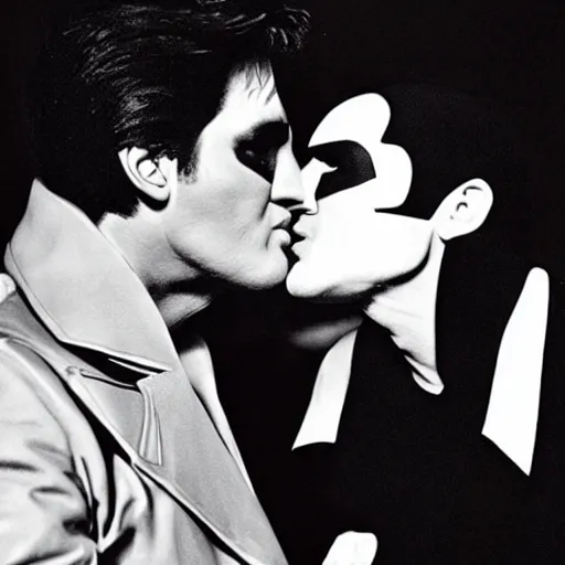 Image similar to elvis kissing batman