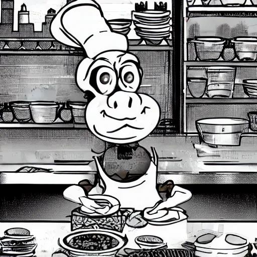 Image similar to A rat working as a chef in a run down New York City diner, Animated Still