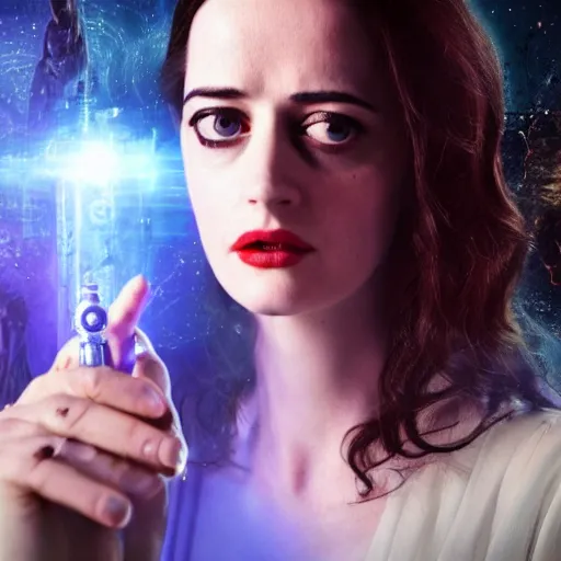 Image similar to a beautiful photograph of eva green as'doctor who ', time vortex in the background, detailed face, symmetrical face, extreme realism and detail, 8 k, completely framed, direct lighting, 3 5 mm photo, photorealistic, sharp focus