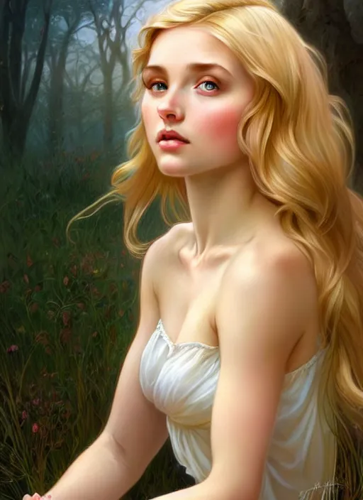 Image similar to perfectly feminine face!! full body portrait of young fairy goddess blessed by nature with ever - increasing physical mental perfection, blonde, symmetrical! intricate, sensual features, highly detailed, biblical divine holy perfection!! digital painting, artstation, concept art, smooth, sharp focus, illustration, art by artgerm and greg rutkowski and alphonse mucha