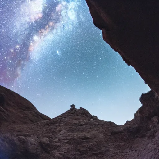 Image similar to a stone cave leading into a galaxy