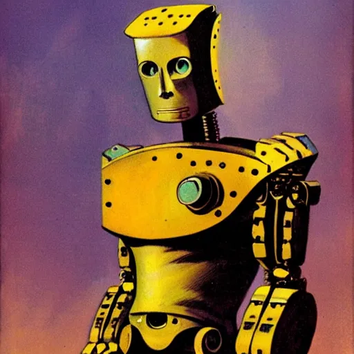 Prompt: portrait of a robot by frank frazetta in the style of frank frazetta