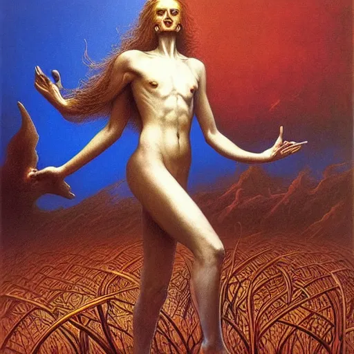 Image similar to an amazing masterpiece of art by gerald brom, Zdzisław Beksiński, ecstasy