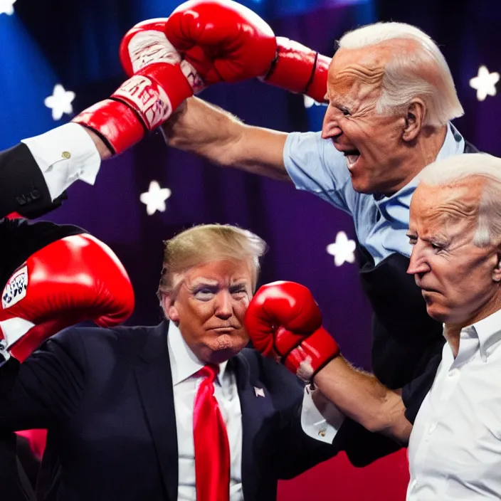 Image similar to donald trump and joe biden boxing match, high quality photo