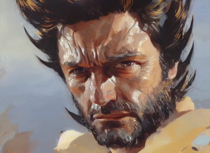 Prompt: a highly detailed beautiful portrait of wolverine gregory manchess, james gurney, james jean