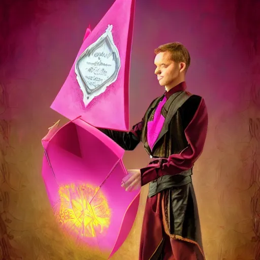 Image similar to novice magician summons a magenta rubbery shield, fantasy, epic, cinematic, digital art, 8 k