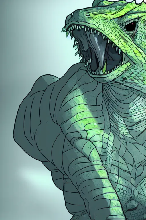 Image similar to lizardman, gray scales, anime, hd,