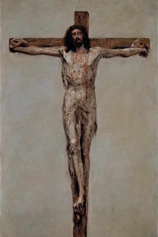 Image similar to jesus christ crucified painted by cy twombly