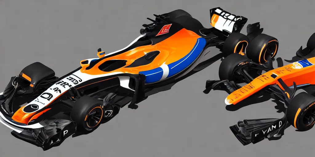 Image similar to hybrid design between McLaren MCL34 F1 car and Ford Mustang. No background, concept art style.