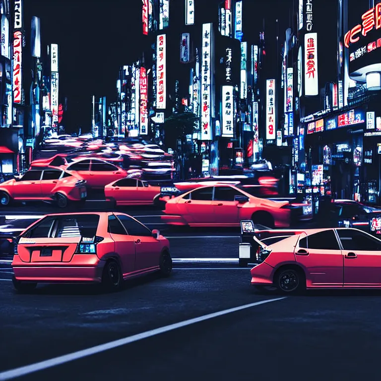 Image similar to a car Honda Civic turbo illegal meeting, detailed-wheels, Shibuya Shibuya, cinematic color, photorealistic, highly detailed, night photography