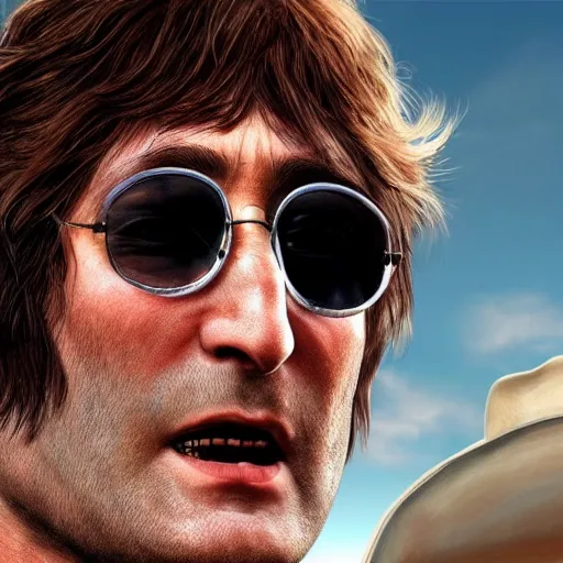 Image similar to John Lennon in read dead redemption, hyper realistic, HD, HQ, photo realistic