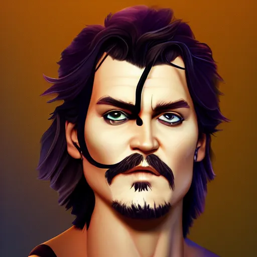 Prompt: Portrait of Johny Depp as Heracles the greek demigod, mattepainting concept Blizzard pixar maya engine on stylized background splash comics global illumination lighting artstation lois van baarle, ilya kuvshinov, rossdraws