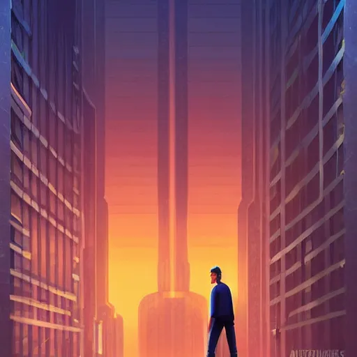 Image similar to futuristic portrait steve jobs standing cybercity, golden hour, poster by michael whelan and gilbert williams and evgeny lushpin and artgerm and alena aenami, 3 0 mm, well proportioned, highly detailed, rule of thirds, long exposure