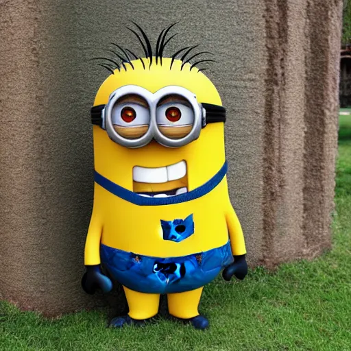 Image similar to huge minion sculpted out of oak wood, photograph