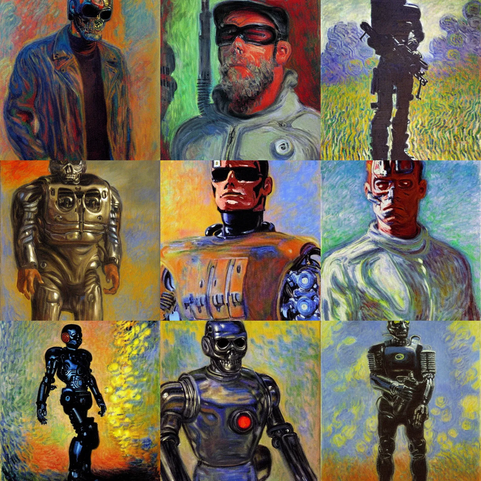 Prompt: painting of terminator by claude monet