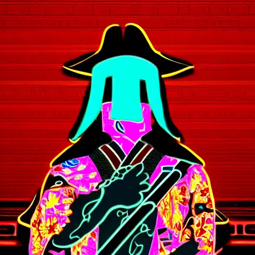 Prompt: neon japanese samurai, highly saturated colors