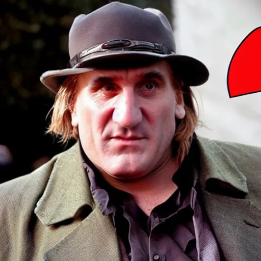 Prompt: Gérard Depardieu dressed as Mario