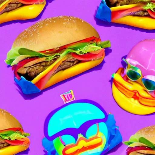 Prompt: a lisa frank style cheeseburger