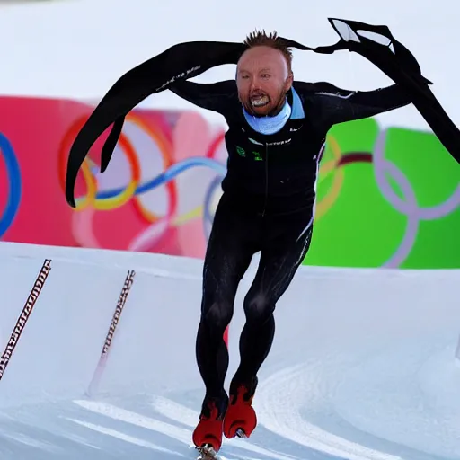 Prompt: press photo of Thom Yorke winning Olympic sprint.