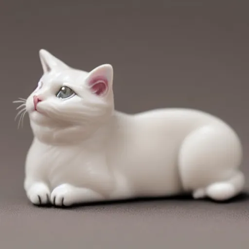 Prompt: beautiful porcelain miniature of a cat, shiny, studio photography, highly detailed, in focus