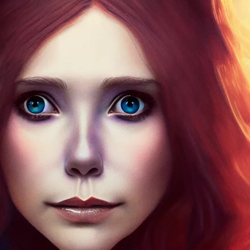 Image similar to elizabeth olsen as the goddess of sadness, nuivia, golden ratio!!!!!, centered, trending on artstation, 8 k quality, cgsociety contest winner, artstation hd, artstation hq, luminous lighting