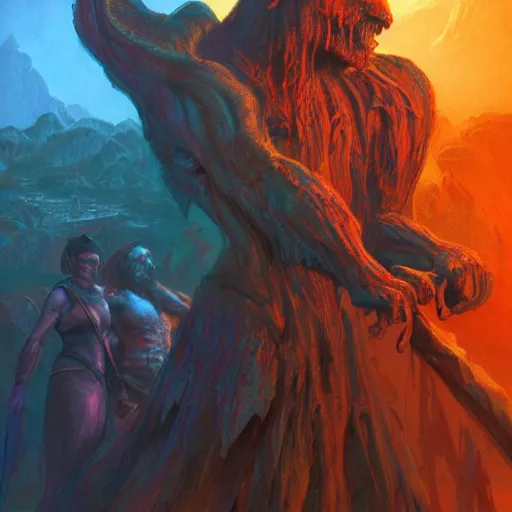 Prompt: bright, colorful, realistic, detailed from Elder Scrolls: shivering isles concept art Geiger and Beksiński flesh atronach backlighting, kodachrome, high contrast, highly detailed, sharp focus, digital painting, concept art, illustration, trending on artstation, comic book by Alex Ross and Adam Adamowicz cover art