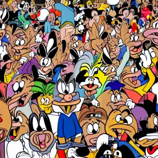 Prompt: looney toons in a mosh pit