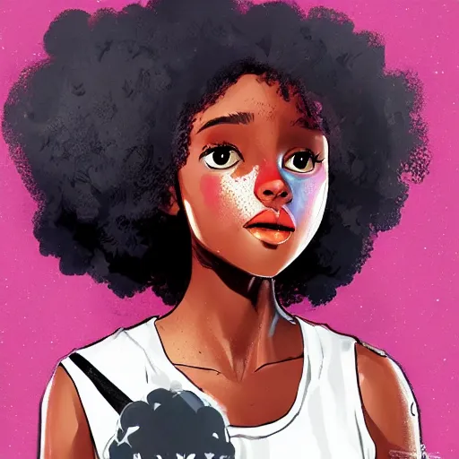 Prompt: A afro American girl who has been betrayed+dark+gloomy+concept art+artstation+by rossdraws+ depicted as a beautiful Instagram profile picture