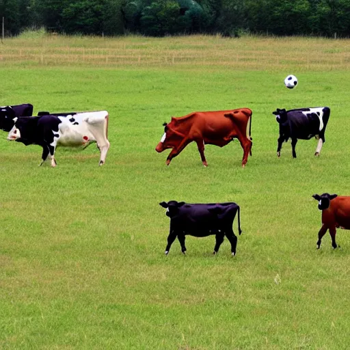 Image similar to cows playing soccer