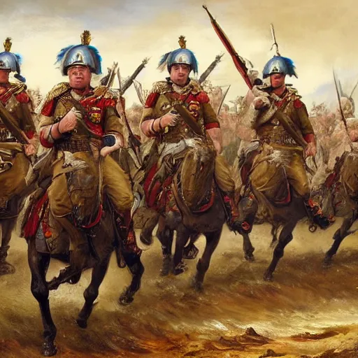 Prompt: found footage of general boris johnson leading his men into battle, glorified image, 8k, oil painting