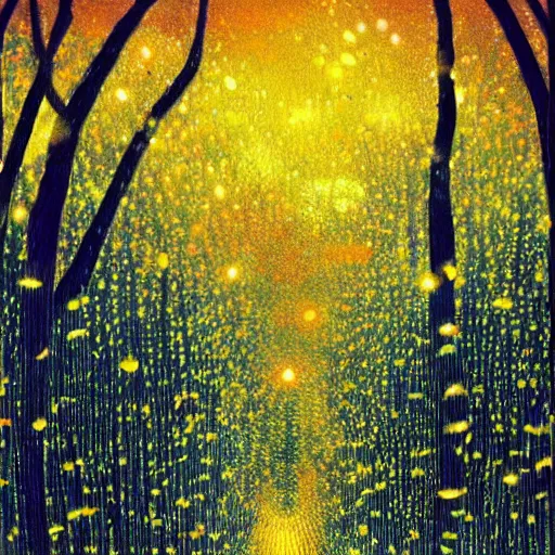 Prompt: the forest of fireflies, beautiful work of art where hotarubi appears