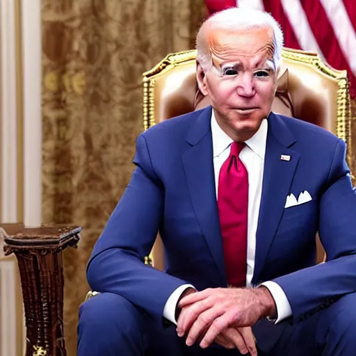 Prompt: joe biden sitting on a king throne