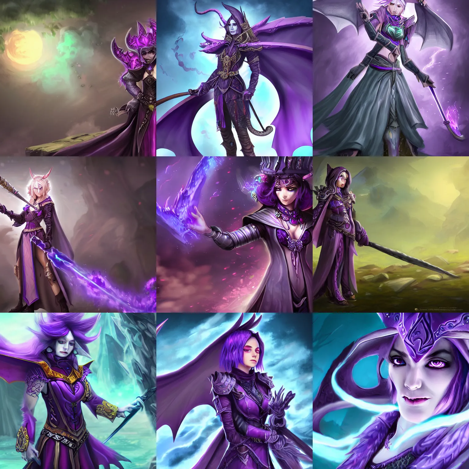 Prompt: DnD female dragonic sorcerer, purple accents, highly detailed art, 4k, trending on pixiv