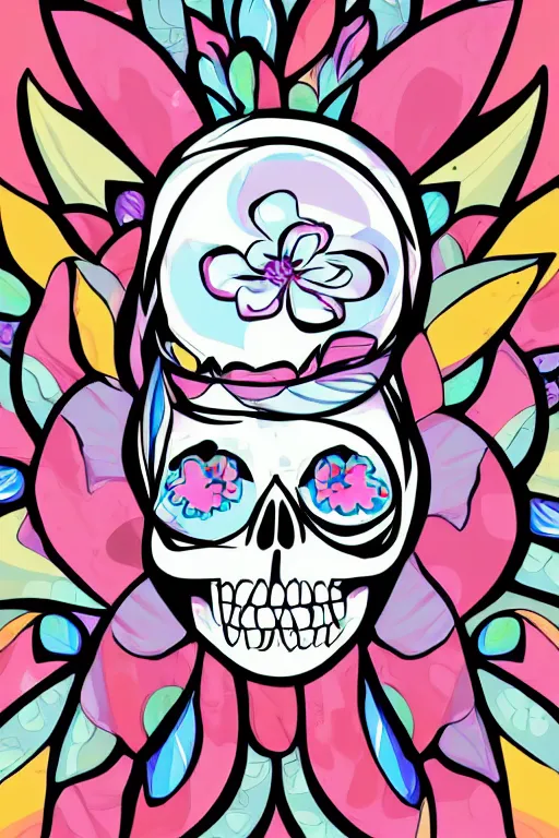 Image similar to portrait of a flower skeletor girl, art by milka oxana, sticker, colorful, illustration, highly detailed, simple, smooth and clean vector curves, no jagged lines, vector art, smooth