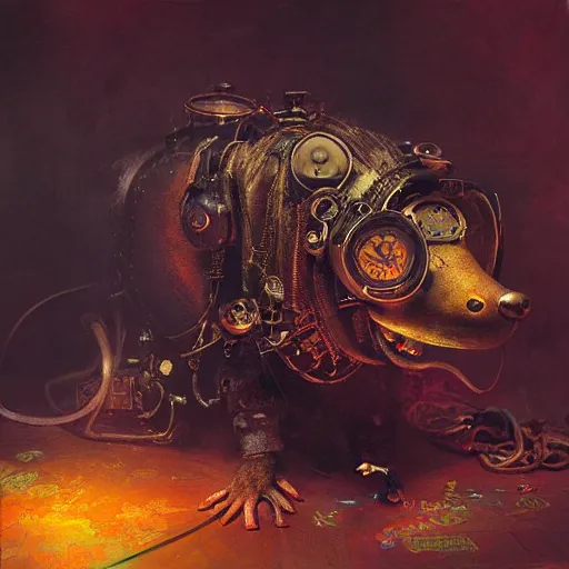 Image similar to steampunk rat, acid, 303, psychedelic, by ruan jia