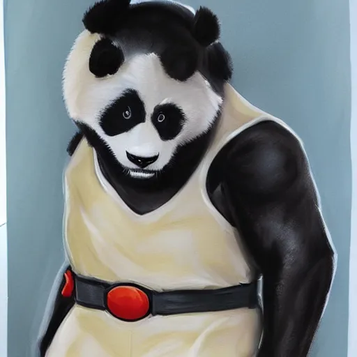 Prompt: a superhero with a panda themed costume, realistic painting by Michelangelo, artstation, masterpiece