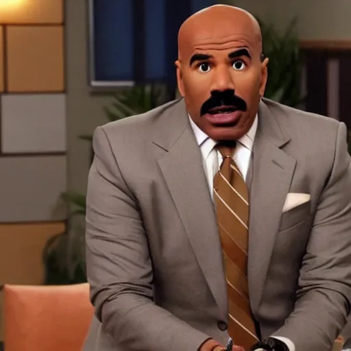 Prompt: a screen still of steve harvey playing dwight in the office