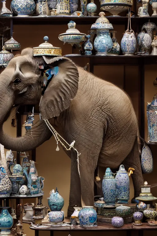 Image similar to photography of an elephant in a porcelain shop, cgsociety,