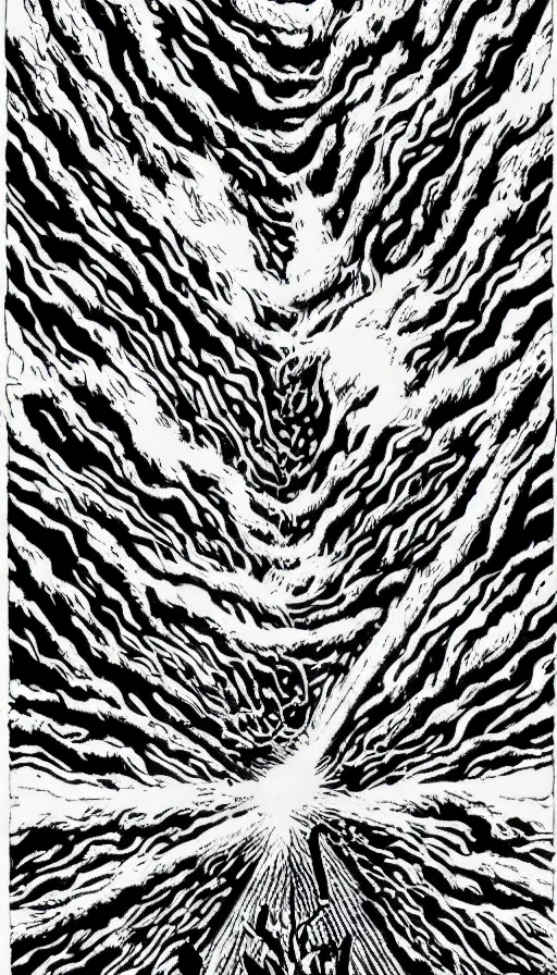 Image similar to a storm vortex made of many demonic eyes and teeth over a forest, by akira toriyama