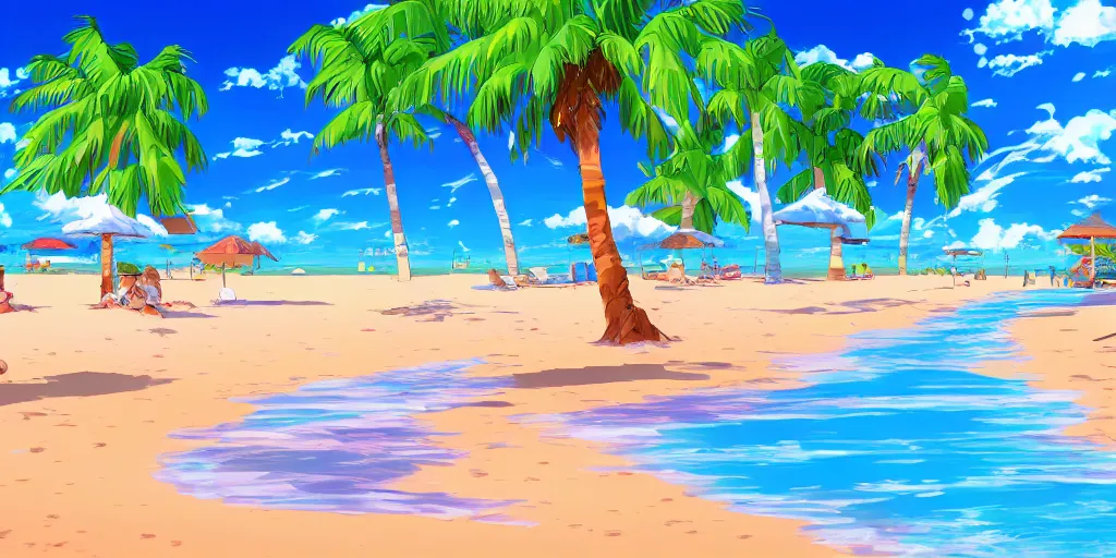 Image similar to anime beach resort background, award - winning digital art